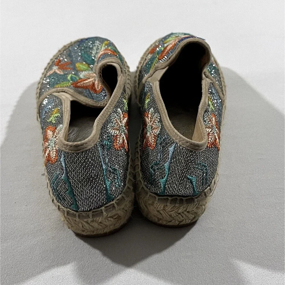 Johnny Was Metallic Floral Embroidered Elysia Espadrilles Platform Shoes Sz 38